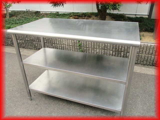 作業台 業務用 中古 ステンレス 丸脚 棚2段付 1100×600mm 厨房用品 