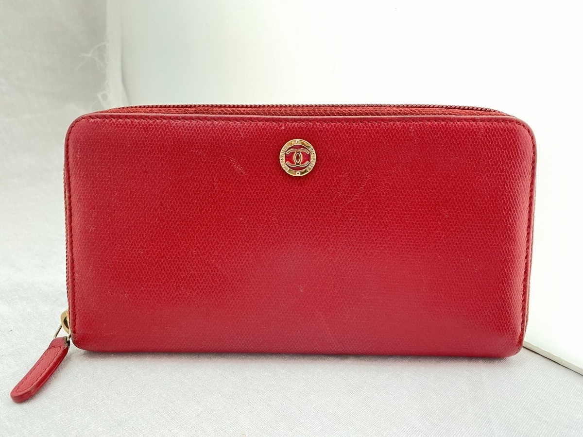 □超高級【CHANEL シャネル レッド系レザー ココボタン ココマーク 