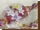 ■どんぐり屋■手作りとんぼ玉/氷結葡萄色×お花*:/革チョーカー_1