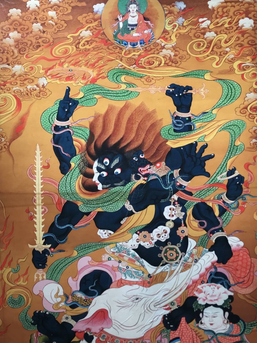 卍 仏教美術 【 軍荼利明王 細密画 】 仏画 89.5cm 検索；仏教美術