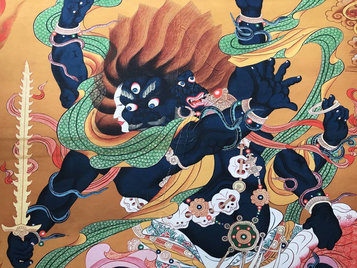 卍 仏教美術 【 軍荼利明王 細密画 】 仏画 89.5cm 検索；仏教美術