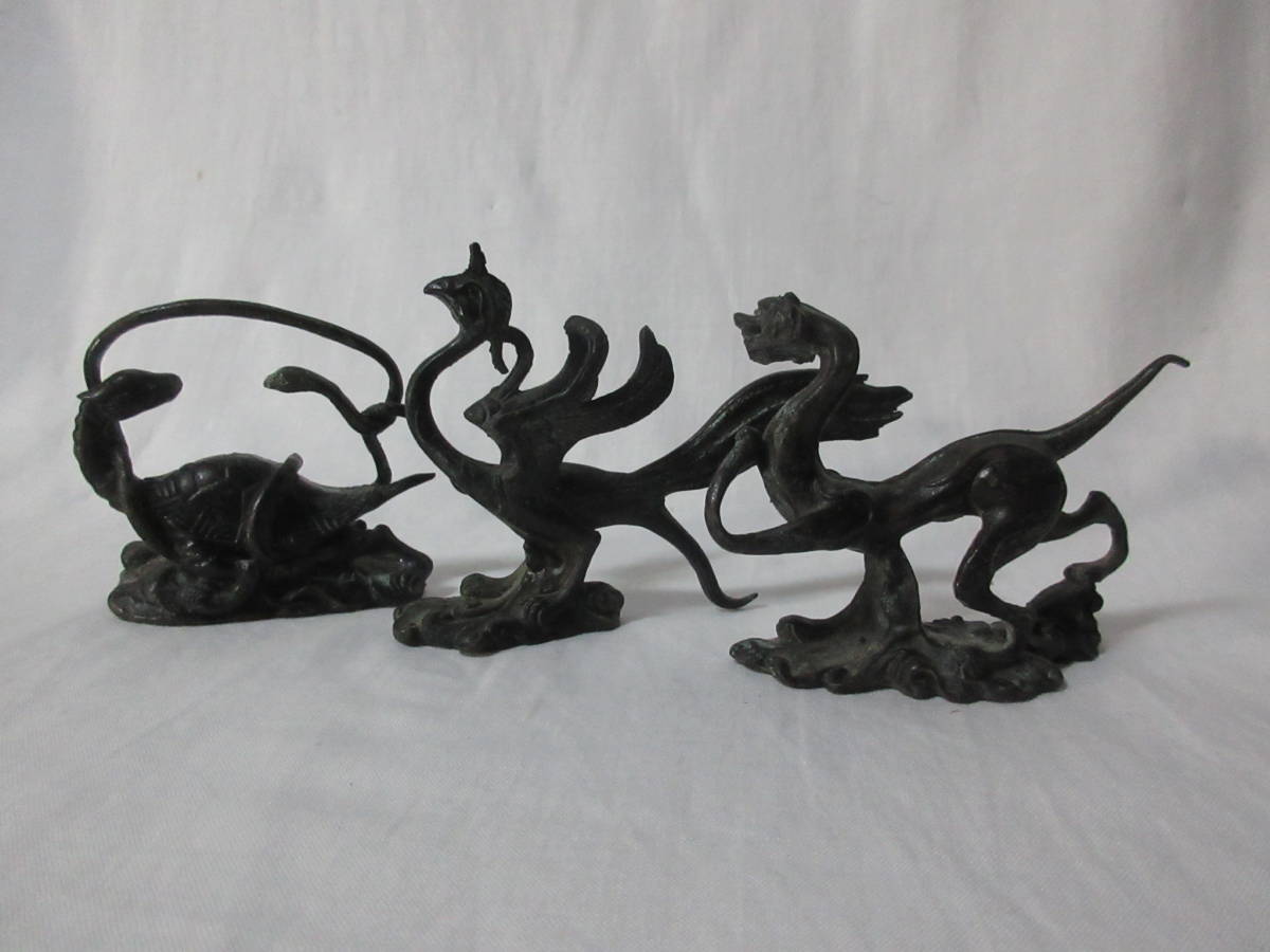 時代青銅製 金工細工 三足 銘文付 爵酒器置物 獣面耳