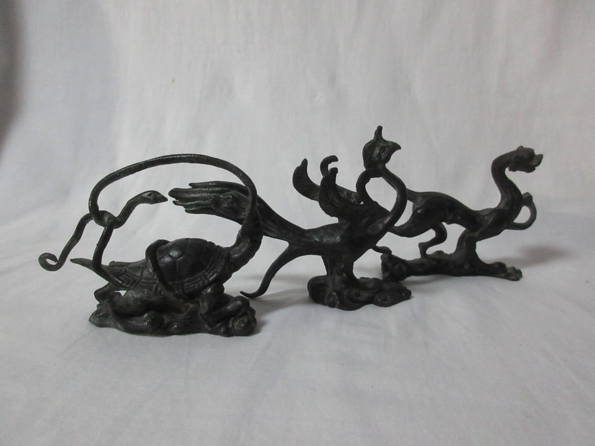 時代青銅製 金工細工 三足 銘文付 爵酒器置物 獣面耳