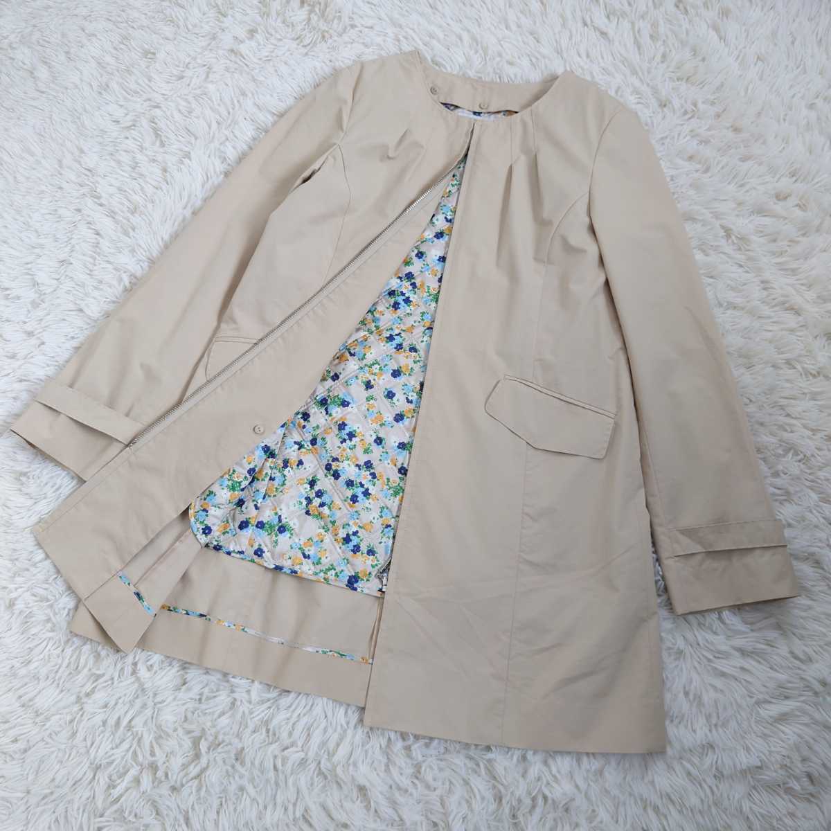 美品！SCAPA スキャパ 小花柄ライナー付 ノーカラートレンチコート 38 
