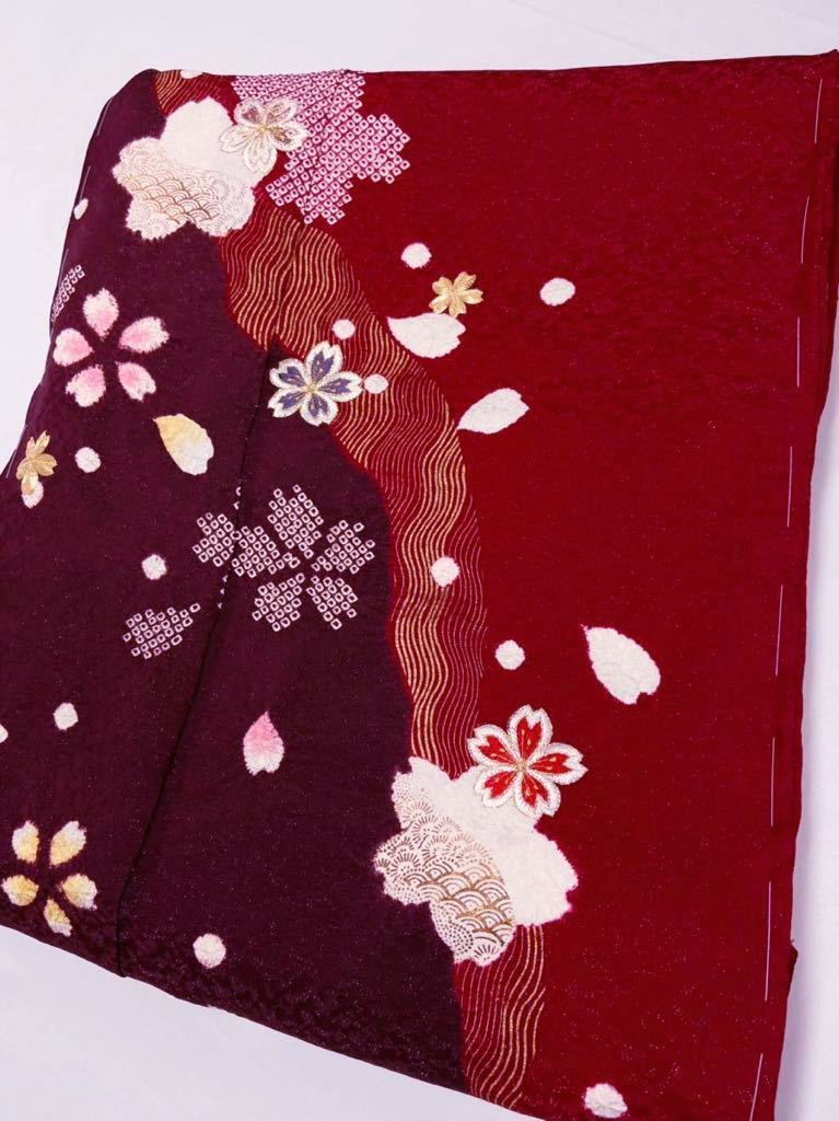 花美人□豪華振袖 駒刺繍 絞り 草花文 金彩 逸品 ma1146 駒刺繍 正絹