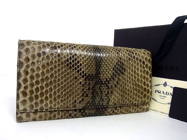 赤字超特価，新作 1円 PRADA プラダ 1M0201 パイソン シルバー金具 二つ折り 長財布 ウォレット 小銭入れ ベージュ系 M7305BM(男性用財布)｜売買されたオークション情報、yahooの商品情報をアーカイブ公開 - オークフ 服飾小物