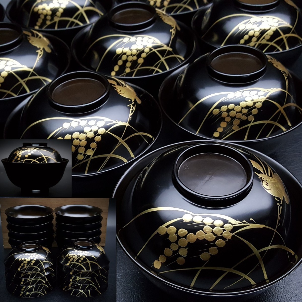 吸物椀 kaji's antiques 10客 の落札相場・落札価格 (工芸品) 「雀」漆芸