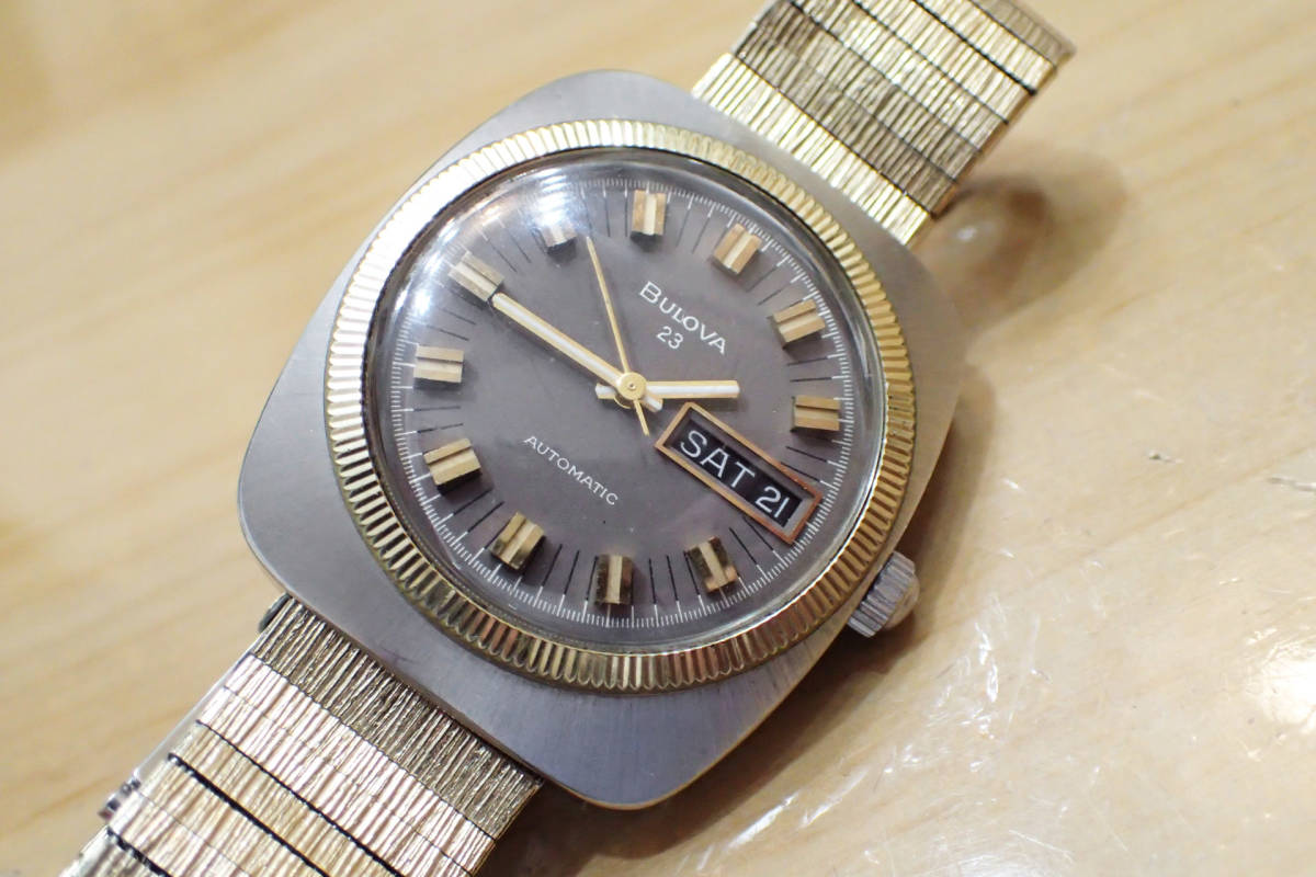 デッドストック/美品 貴重◇ブローバ/BULOVA グレー文字盤/クッション 