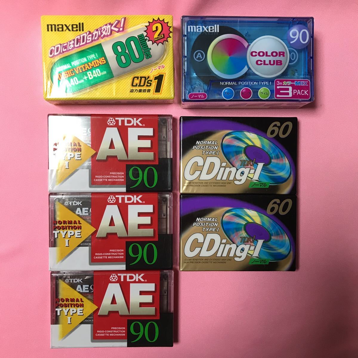 カセットテープ maxell CD´sⅠ 80分 2本 ＋ color club 90分 3本 + TDK AE90 Type1 3本 ...