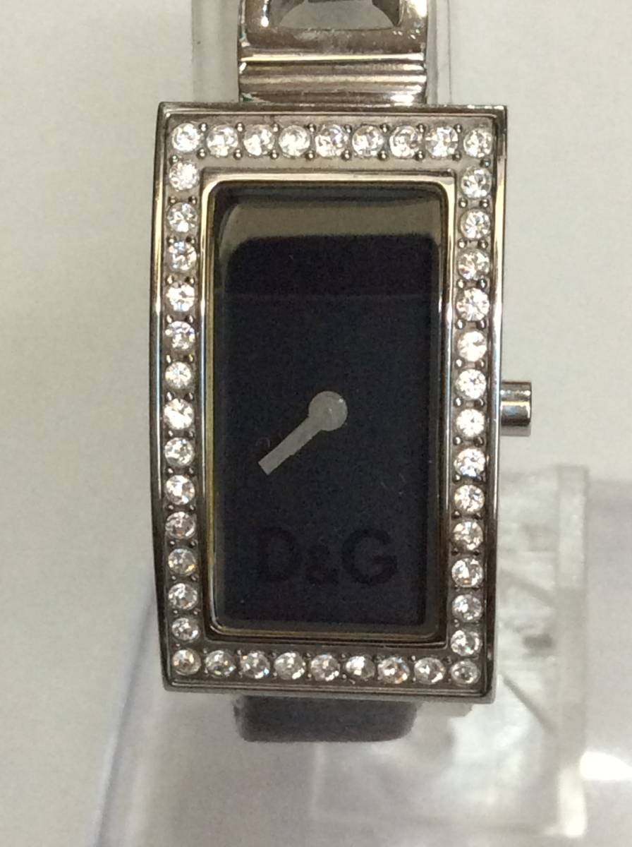 DOLCE&GABBANA ドルチェ&ガッバーナ D&G ラインストーン スクエア ブラックレザーベルト レディース ウォッチ レディース腕時計
