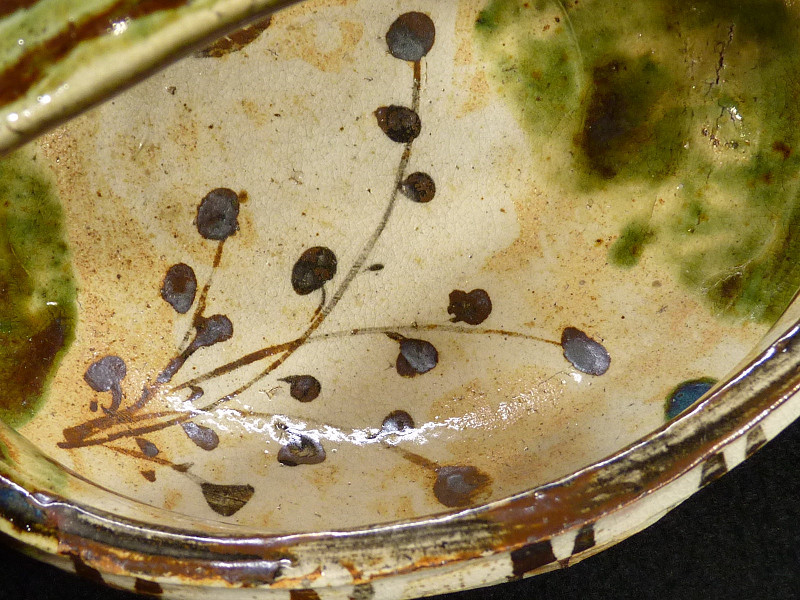 【花】織部手鉢　幕末　Antique　Retro　古美術　　金直し有　茶道具 定番人気 《TR》時代 織部 手鉢 古箱 茶道具