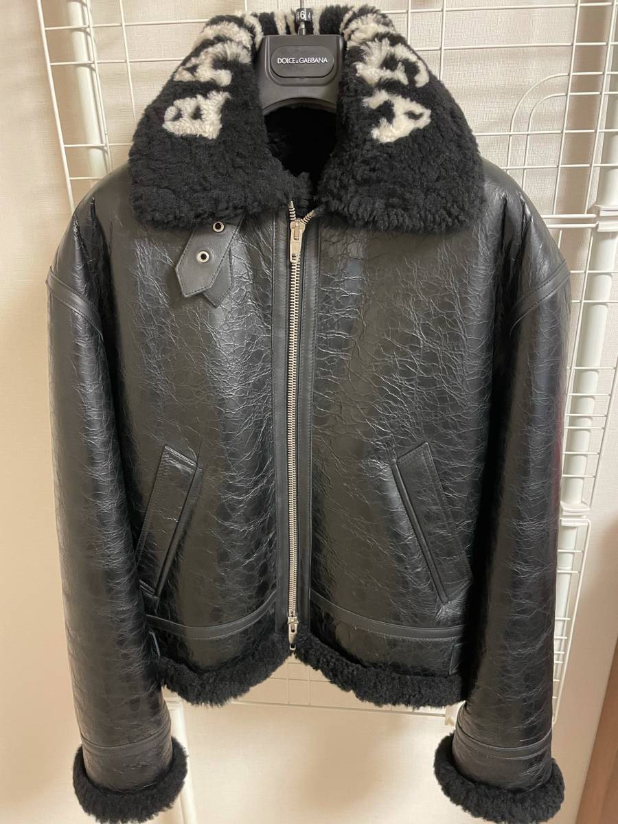 18AW/国内正規品（株）バレンシアガジャパン★バレンシアガ BALENCIAGA【ムートンボンバージャケット ジップアップ】羊革 44 黒 ブラック