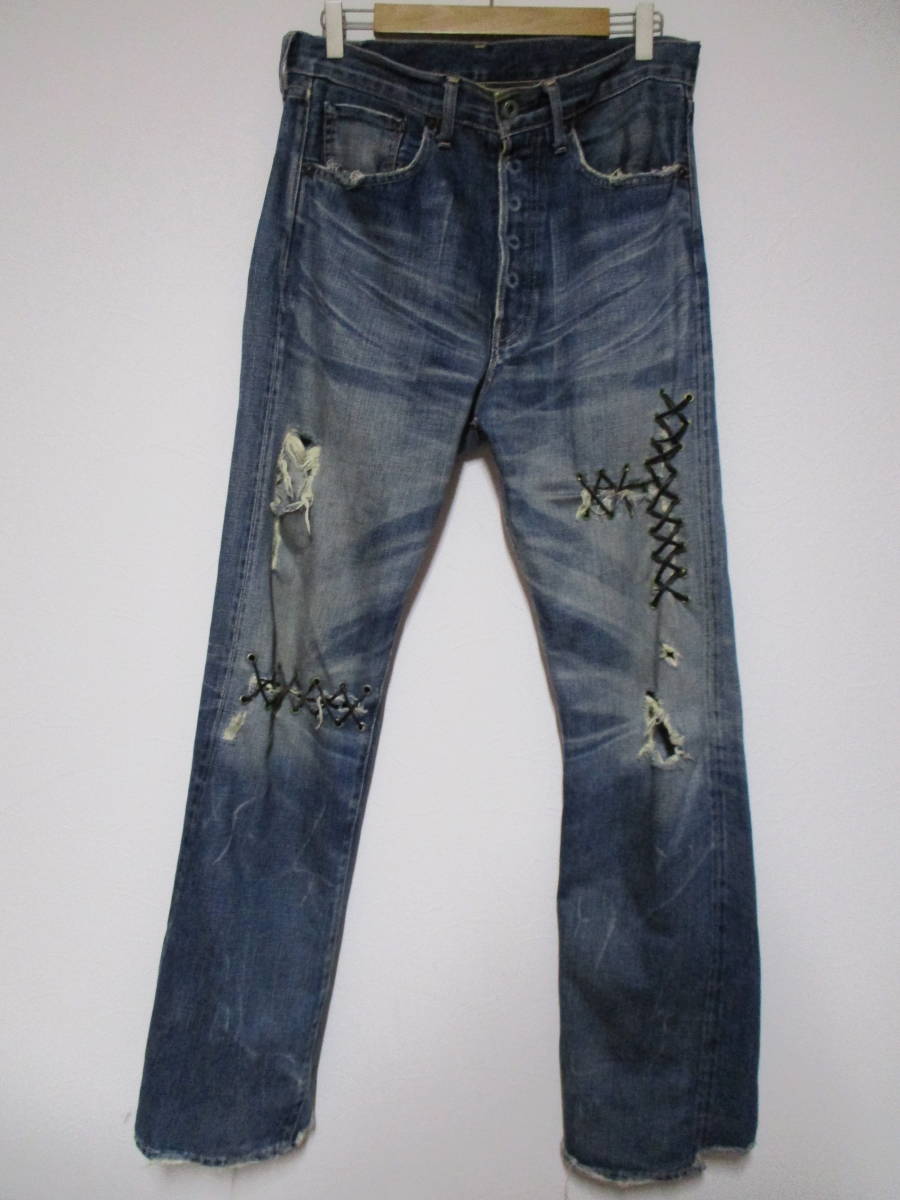 日本製 LEVIS LVC 44501-0056 大戦 革紐 ハトメ クラッシュ S501XX復刻デニムパンツ ジーンズ W32(W32 ...