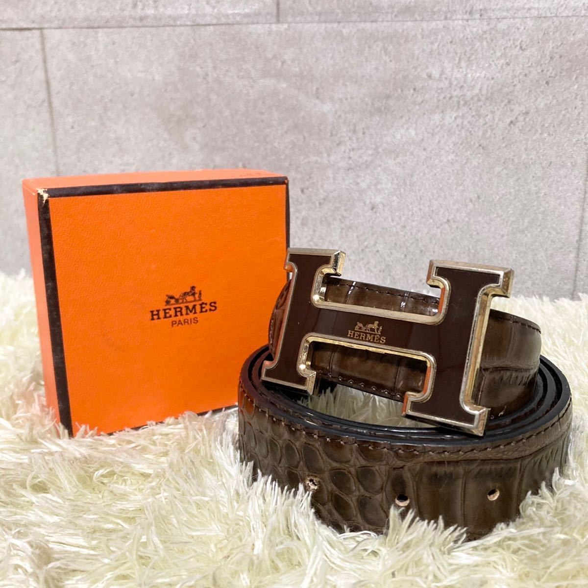 エルメス ベルト HERMES クロコダイル コンスタンス Hベルト - サイズ 