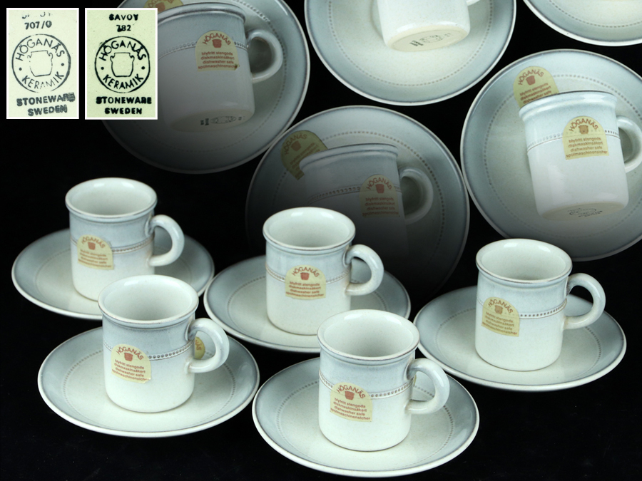 魁】HOGANAS KERAMIK ホガナス savoy カップ＆ソーサー 5客セット 北欧