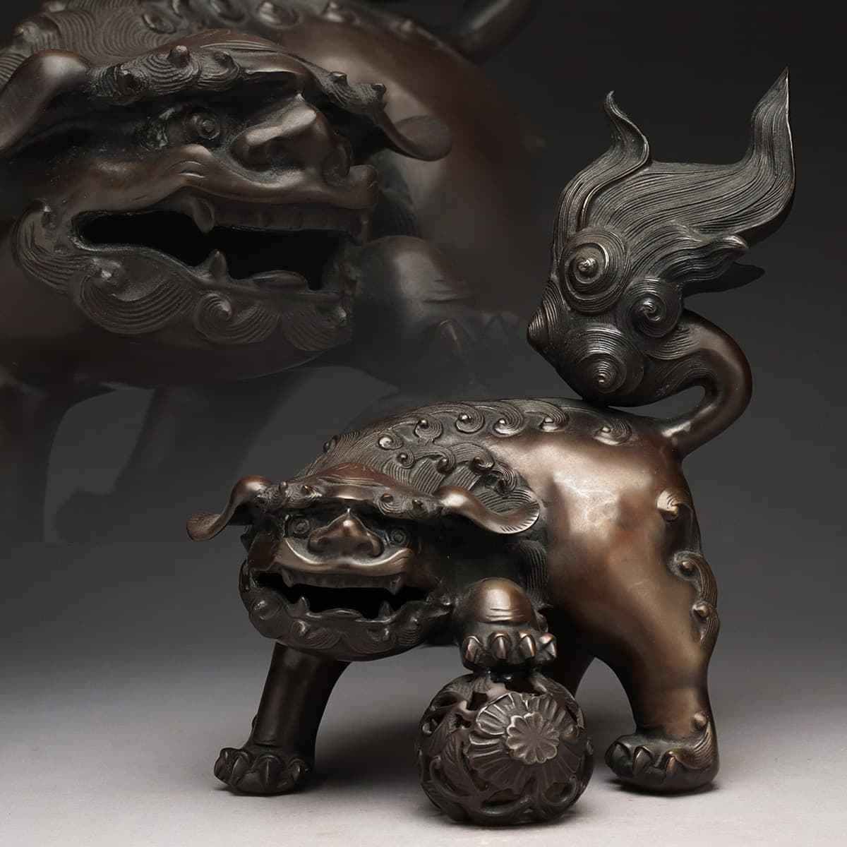 宇】LA024 平安 四世 秦蔵六造 塗金銅香炉「瑞雲」共箱