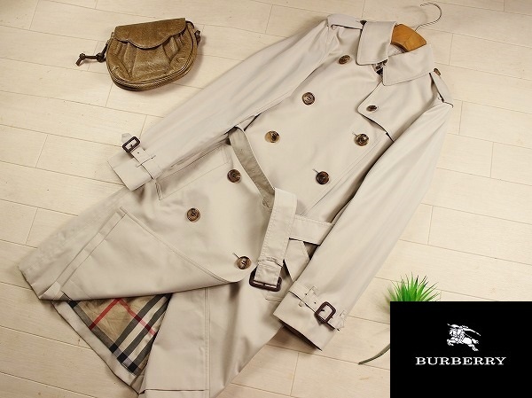 ☆極美品☆ バーバリーロンドン BUBERRY LONDON　大きめ　大きいサイズ40　裏地メガチェック　美ライントレンチコート　グレージュ