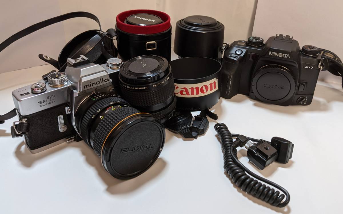 フィルムカメラ2台:ミノルタMinolta α-7/SRT super+レンズ4本:TAMRON 