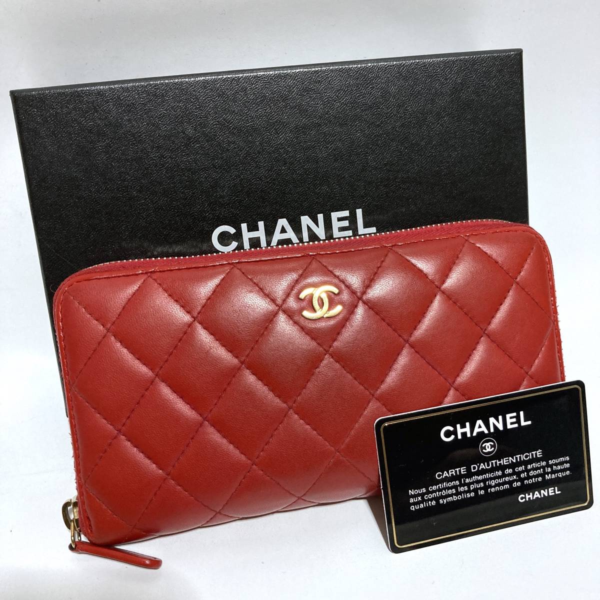 カード付 シャネル CHANEL 長財布 ラムスキン マトラッセ 財布 ピンク