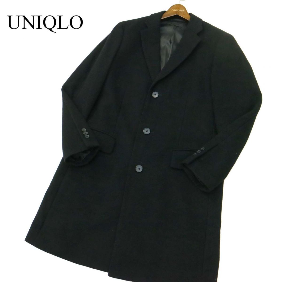 UNIQLO ユニクロ ウール カシミヤ★ チェスター コート Sz.L　メンズ 黒　A1T11532_9#N