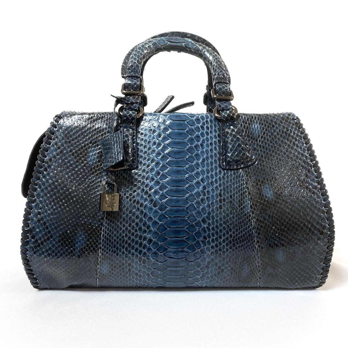 ◇GIORGIO ARMANI ジョルジオアルマーニ パイソン ハンドバッグ◇ blue 