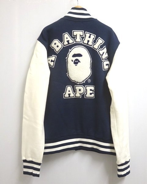 APE エイプ スウェットスタジャン L ネイビー ホワイト 紺 白 裏起毛 