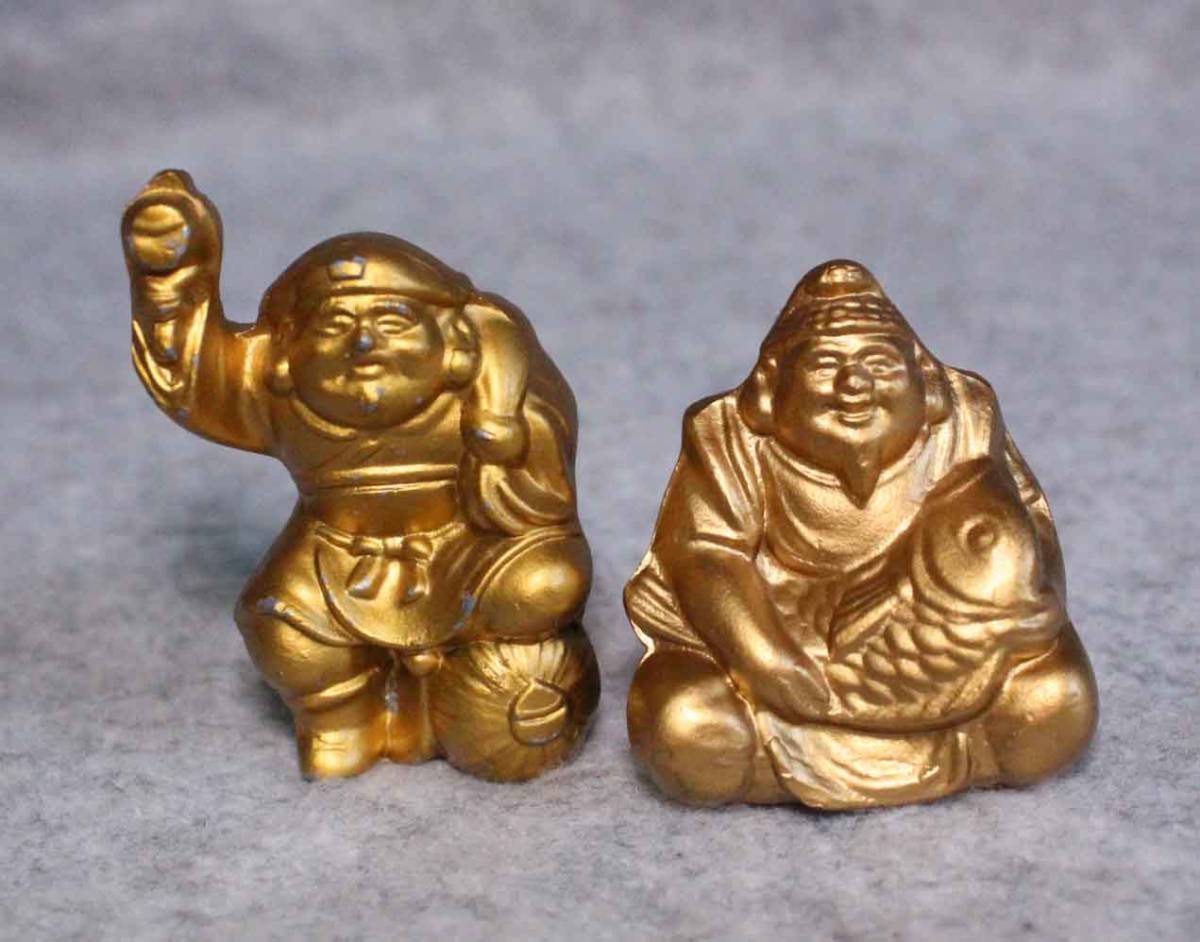 金属工芸☆置物 七福神像 金色福の神 非鉄 金属製 gold color 大黒天