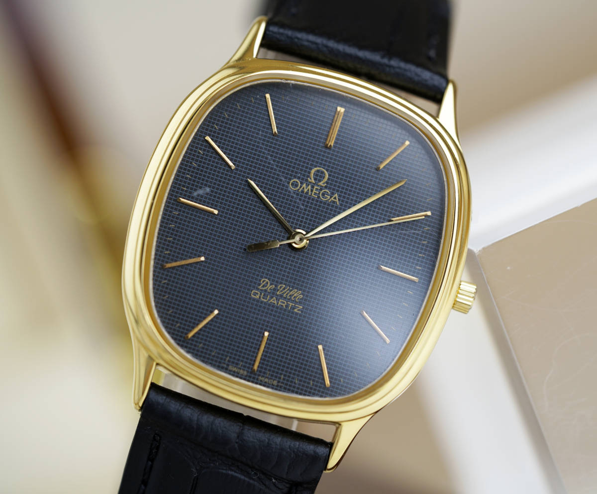 美品 オメガ デビル オーバル ゴールド ネイビー メンズ Omega - OMEGA 