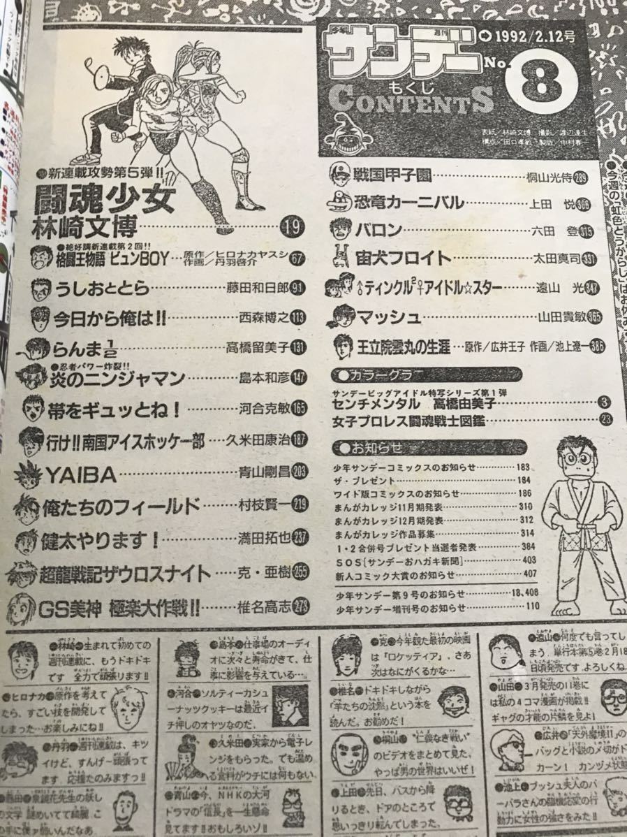 週刊少年サンデー 1992年8号 林崎文博 闘魂少女 新連載 女子プロレス
