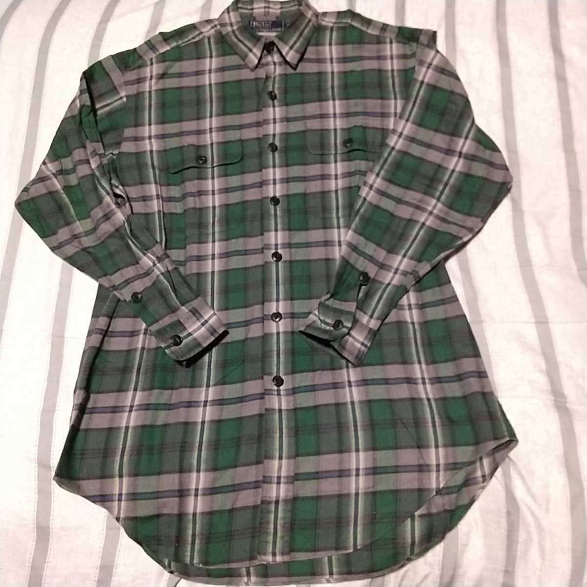 Polo　ラルフローレン チェック柄 長袖シャツ Mサイズ グリーン系　★検）ボタンダウンポロ　RALPH LAUREN　開襟　美品　ワイシャツ