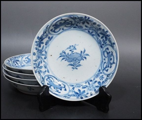 南京染付深皿五客 美品 南京染付唐草文皿 5客 中国 骨董品 【公式通販】