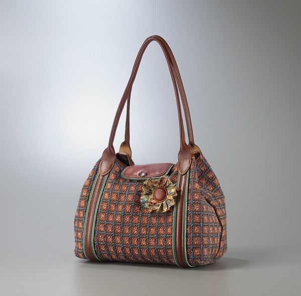 TD2416○フランス製○ロンシャン/LONGCHAMP*ツイード×レザー 