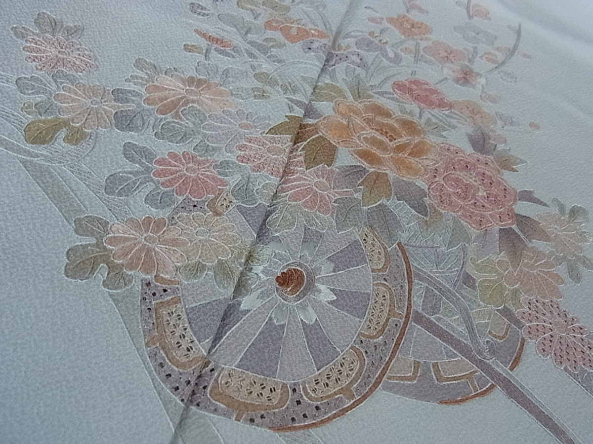 花美人着物■中国三大刺繍 スワトウ刺繍 汕頭刺繍 蘇州刺繍 訪問着 花車 逸品 eee3345 汕頭刺繍 スワトウ刺繍 中国三大刺繍 未使用 中国三 汕頭