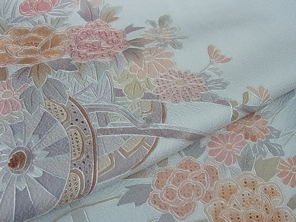 花美人着物■中国三大刺繍 スワトウ刺繍 汕頭刺繍 蘇州刺繍 訪問着 花車 逸品 eee3345 汕頭刺繍 スワトウ刺繍 中国三大刺繍 未使用 中国三 汕頭