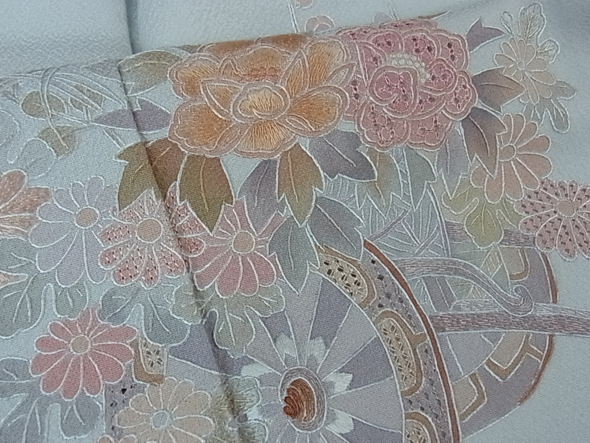 花美人着物■中国三大刺繍 スワトウ刺繍 汕頭刺繍 蘇州刺繍 訪問着 花車 逸品 eee3345 汕頭刺繍 スワトウ刺繍 中国三大刺繍 未使用 中国三 汕頭