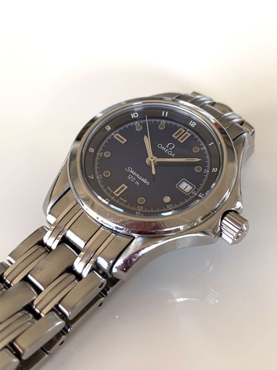 1円☆稼働品【OMEGA/オメガ】シーマスター デイト ホワイト文字盤