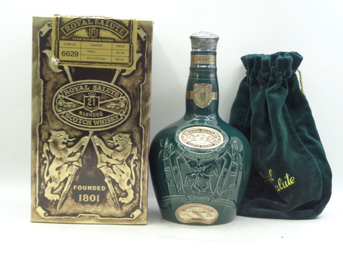 ROYAL SALUTE 21年 ロイヤルサルート 21年 ウイスキー 陶器ボトル 緑 750ml 箱入 未開封 古酒 B53394 必ず