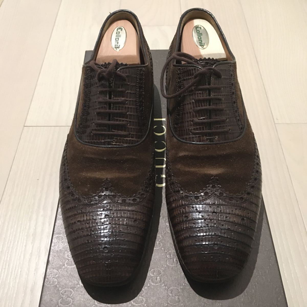 ビジネスシューズ GUCCI リザードスエードコンビ 茶系 爬虫類 レア 