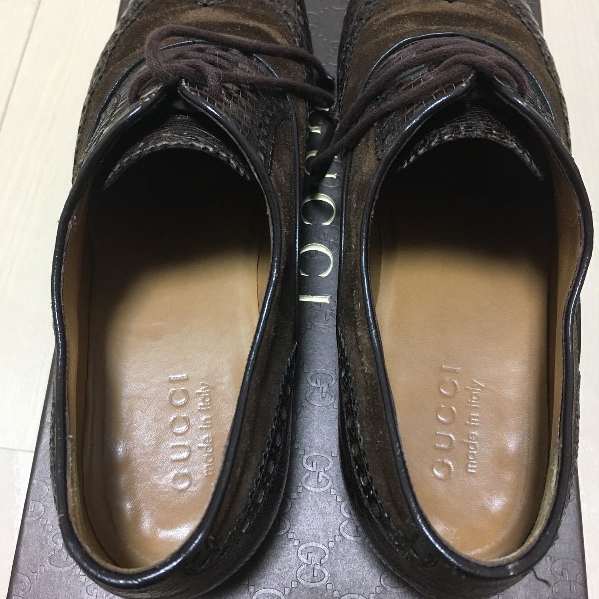 ビジネスシューズ GUCCI リザードスエードコンビ 茶系 爬虫類 レア 