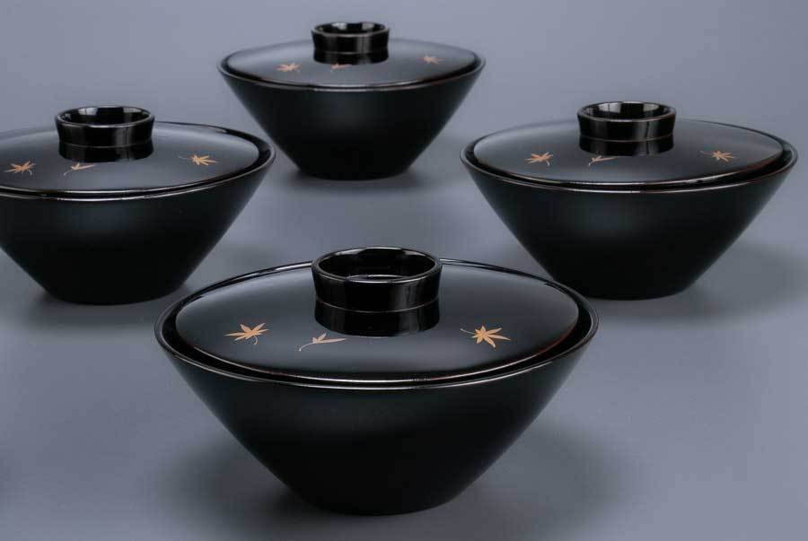5客 真木地漆塗 楓鳥兜蒔絵吸物椀 0 木製 吸物椀 輪島塗