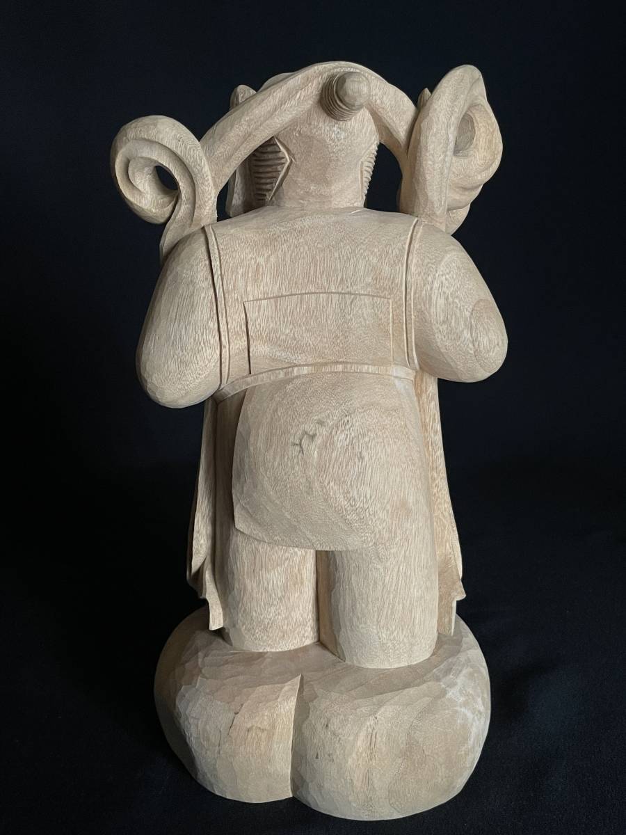 日本美術 【平櫛田中】作 白檀 毘沙門天像 木彫り 一刀彫 細密細工彫刻