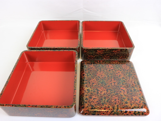津軽塗 七々子塗 漆器まとめて 唐塗⁄七々子塗 重箱⁄硯箱⁄丸盆⁄菓子器
