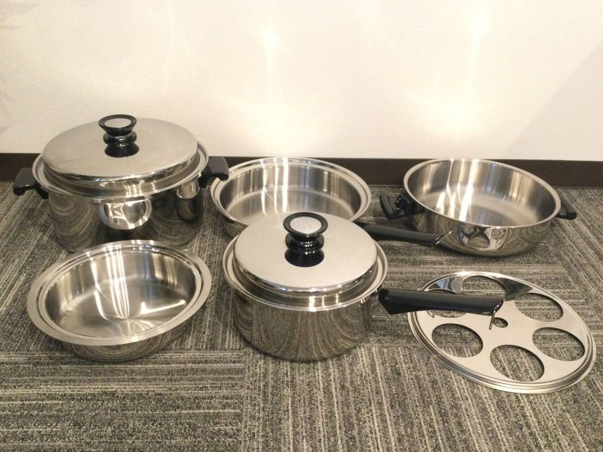 【4803】未使用 Amway Queen アムウェイ クイーン クィーン MULTI-PLY 18/8 まとめ 片手鍋×2 両手鍋×2 内鍋 エッグトレイ ステンレス 未使用Amway?Queen アムウェイクイーン