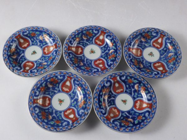 □匠□古伊万里 金彩色絵 花鳥文 飾皿 5客 13cm 無傷