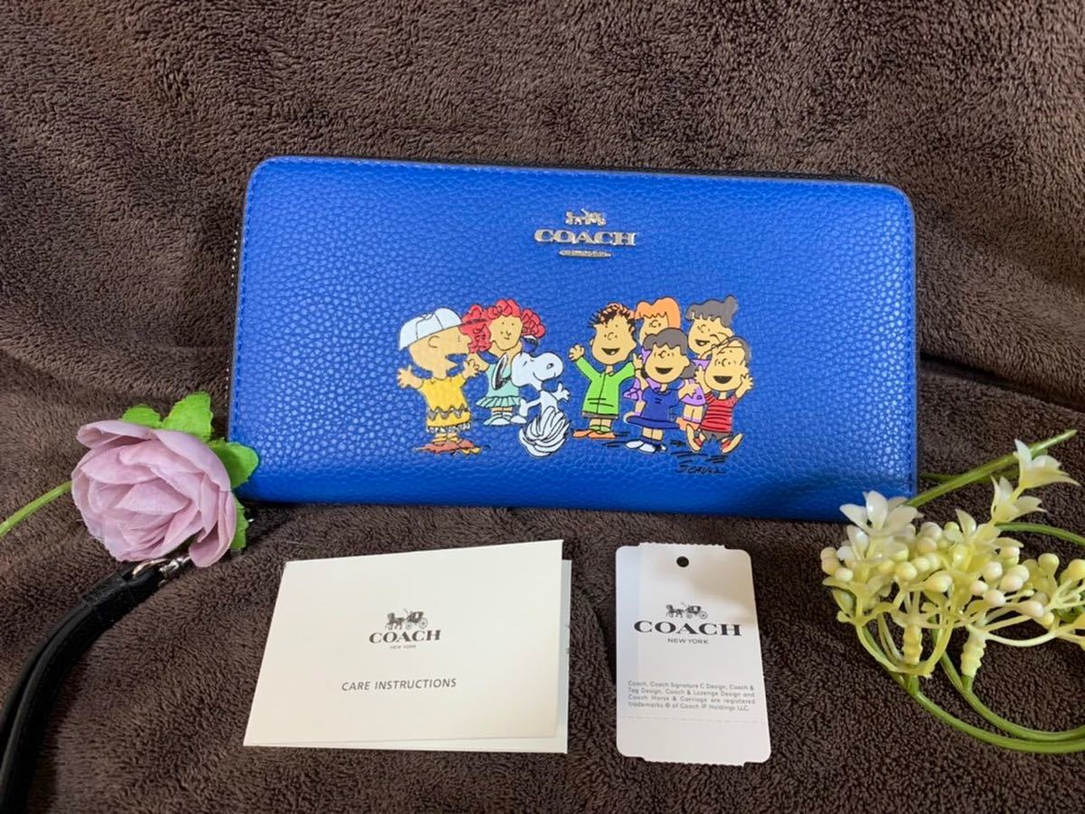 コーチ スヌーピー 長財布 COACH | ピーナッツコラボ 財布スヌーピーコラボブルー水色ストラップ付き COACHコーチ長 COACHコーチ長財布 &frasl; ラウンドファスナー長財布 スヌーピーパッチワーク francore 新品新品COACH コーチ長財布 高級牛革製長財布