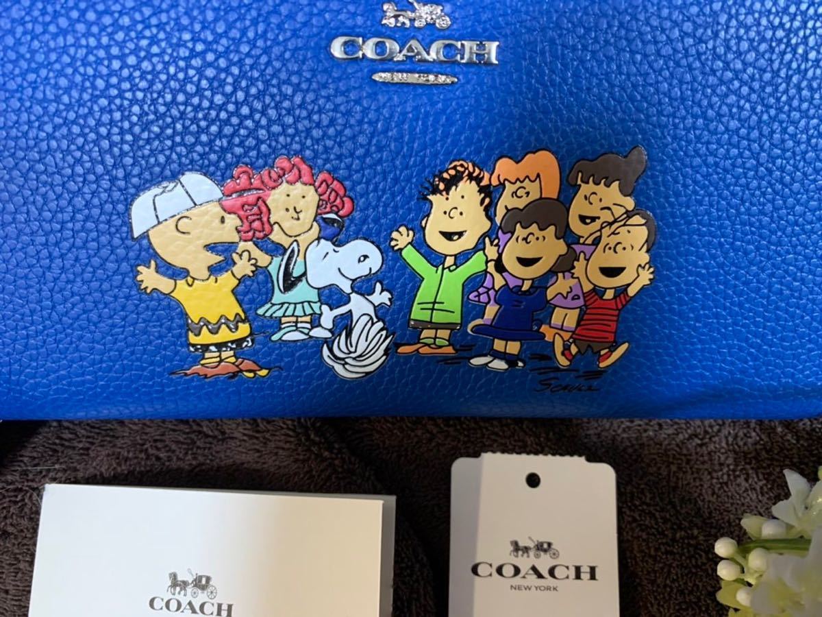 コーチ スヌーピー 長財布 COACH | ピーナッツコラボ 財布スヌーピーコラボブルー水色ストラップ付き COACHコーチ長 COACHコーチ長財布 &frasl; ラウンドファスナー長財布 スヌーピーパッチワーク francore 新品新品COACH コーチ長財布 高級牛革製長財布