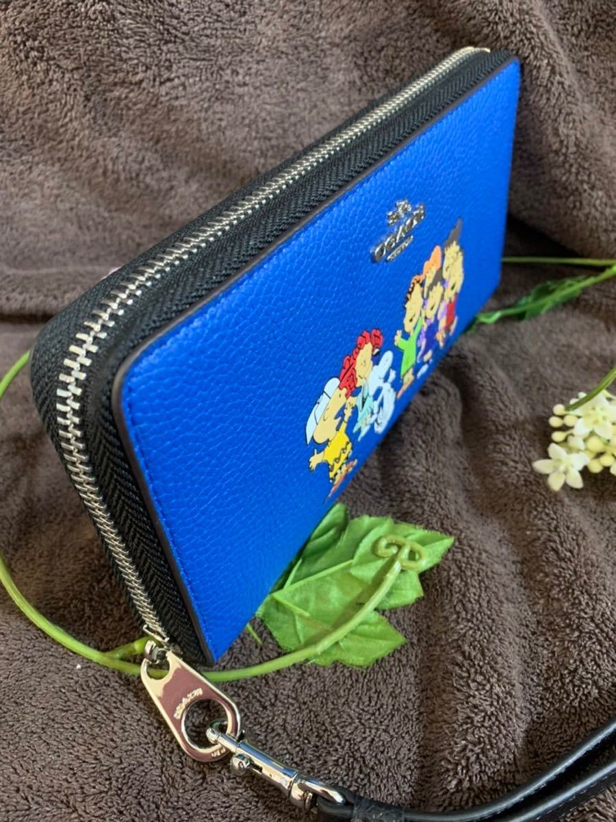 コーチ スヌーピー 長財布 COACH | ピーナッツコラボ 財布スヌーピーコラボブルー水色ストラップ付き COACHコーチ長 COACHコーチ長財布 &frasl; ラウンドファスナー長財布 スヌーピーパッチワーク francore 新品新品COACH コーチ長財布 高級牛革製長財布