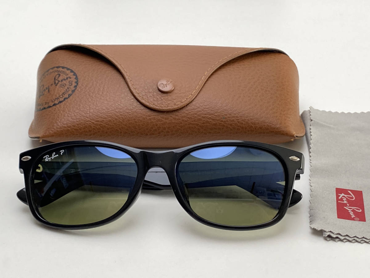 偏光レンズ★RAY-BANレイバンNEW WAYFARERニューウェイファーラー RB2132-F 901/76 黒ブラック/ブルーグリーングラデーション偏向 ケース付
