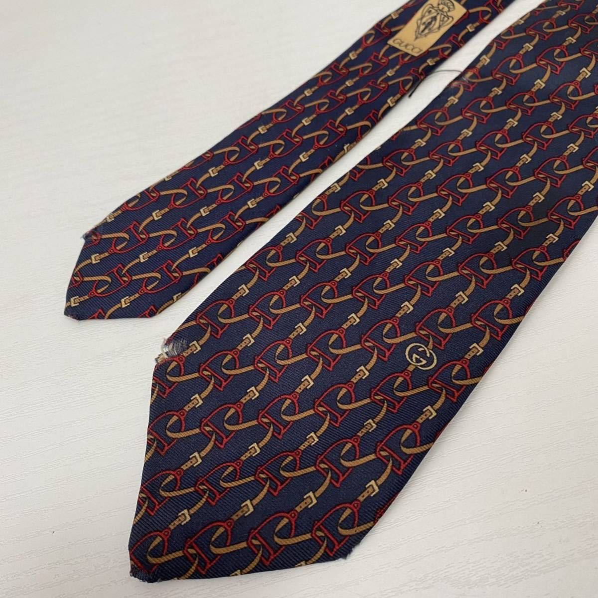 used】イタリア製 グッチ GUCCI シルク ブランドネクタイ ベルト柄