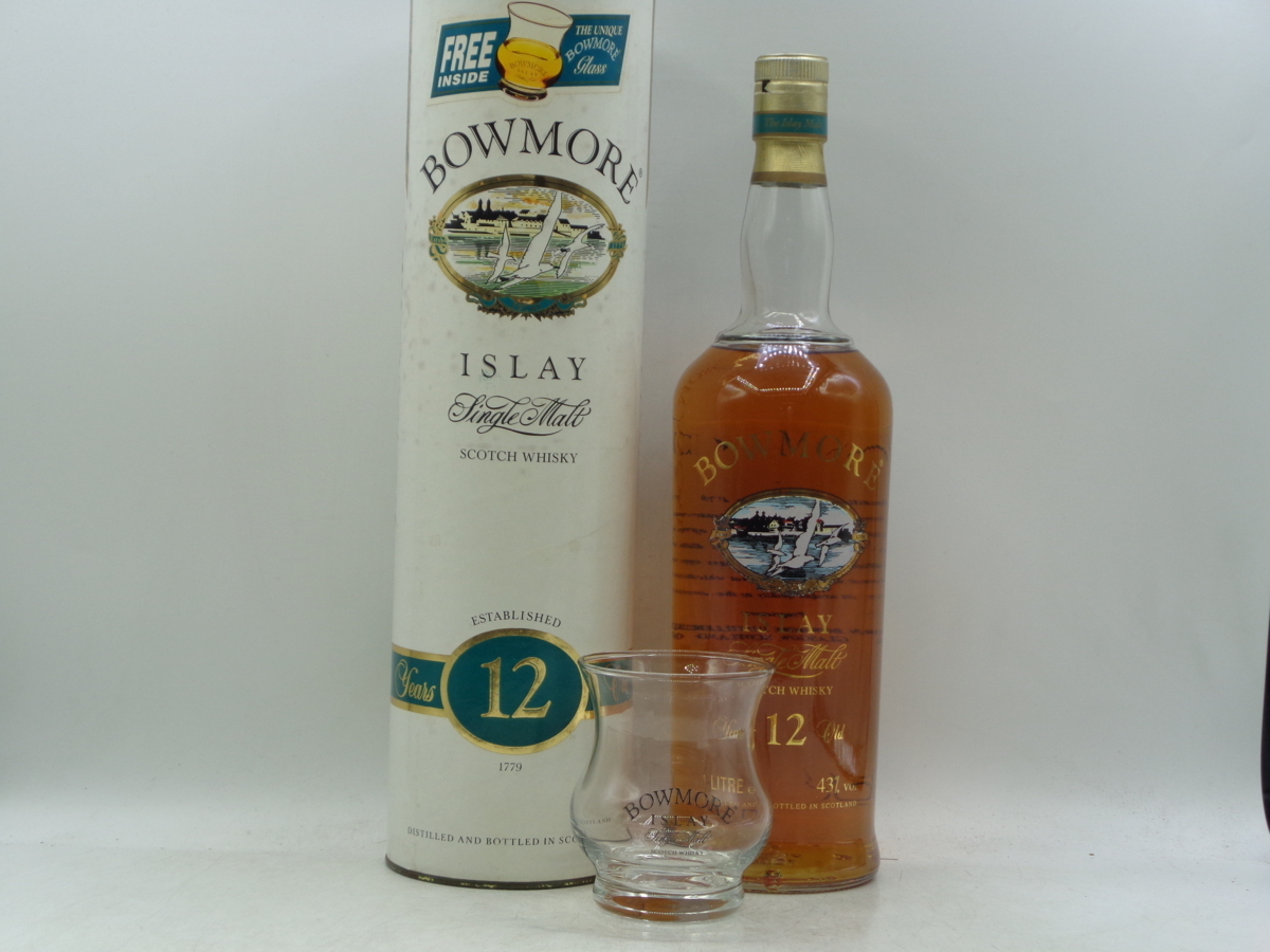 1円～☆古酒☆ボウモア 12年 ☆旧ボトル シルクプリント カモメラベル